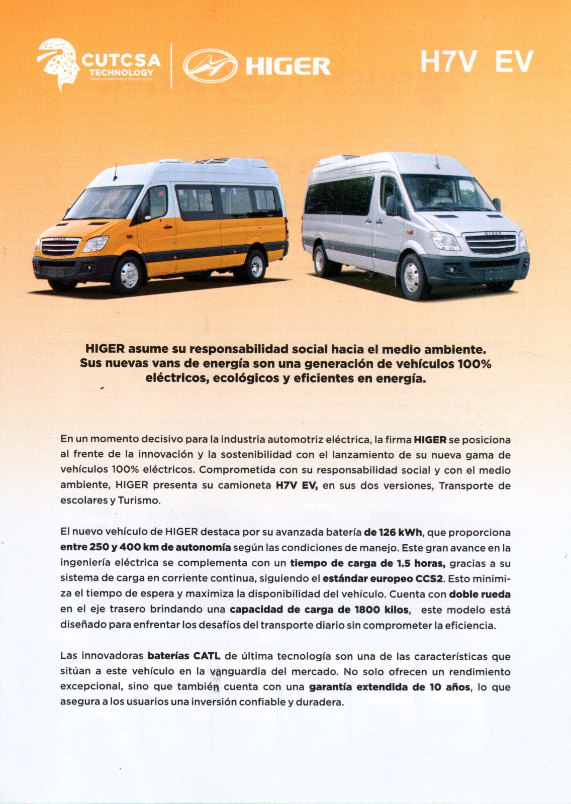 Promoción HIGER H7V EV - CUTCSA Technology